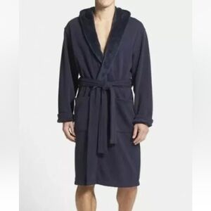 UGG BRUNSWICK NAVY BLUE ROBE WARM LOUNGE WEAR HOODED BELTED POCKETS MENS M/L EUC
